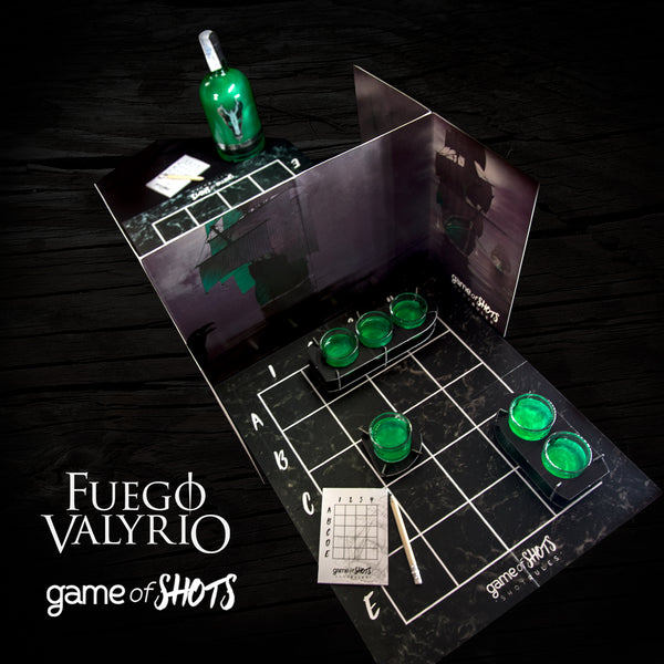 GAME OF SHOTS: Pack Juego + Botella + 12 vasos oficiales - FUEGO VALYRIO
