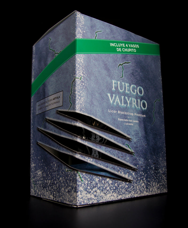 ICE PACK: BOTELLA DE FUEGO VALYRIO + 4 VASOS DE CHUPITO - FUEGO VALYRIO
