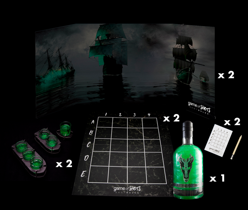 GAME OF SHOTS: Pack Juego + Botella + 12 vasos oficiales - FUEGO VALYRIO